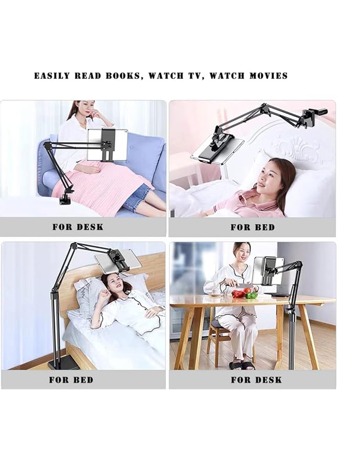 إيروريكس حامل تابلت 2 في 1 قابل للتعديل للمكتب والسرير وحامل الهاتف وحامل الأرضية لأجهزة آيباد وآيفون وسامسونج جالاكسي اللوحية مقاس 4.6 إلى 11.9 بوصة، باللون الأسود - Image 2