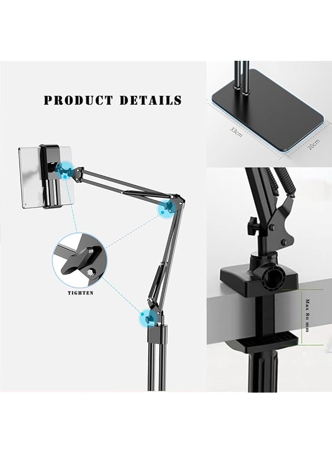 إيروريكس حامل تابلت 2 في 1 قابل للتعديل للمكتب والسرير وحامل الهاتف وحامل الأرضية لأجهزة آيباد وآيفون وسامسونج جالاكسي اللوحية مقاس 4.6 إلى 11.9 بوصة، باللون الأسود - Image 4