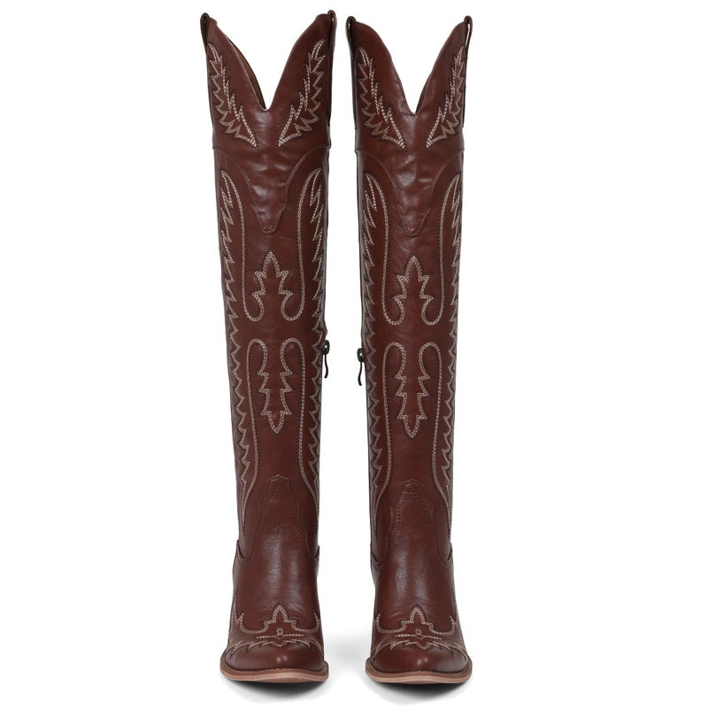 CELNEPHO Cowboy Boots For Women Over The Knee Western Boots With Classic Embroidered Chunky Heel Slip On Zipper Square Toe Fashion Cowgirl Thigh High Boots For Women - Image 5