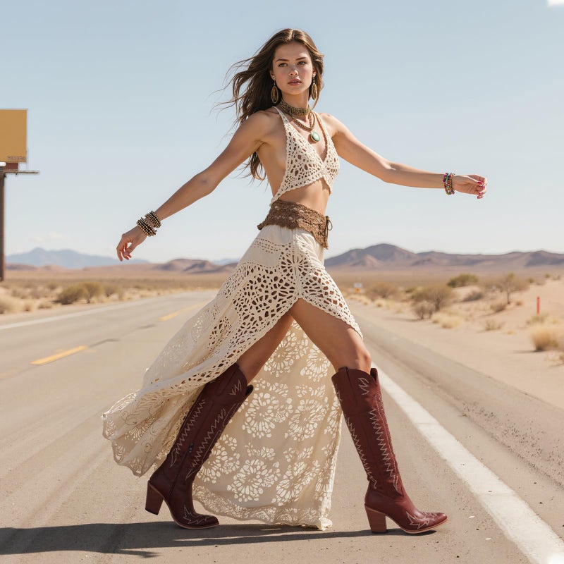 CELNEPHO Cowboy Boots For Women Over The Knee Western Boots With Classic Embroidered Chunky Heel Slip On Zipper Square Toe Fashion Cowgirl Thigh High Boots For Women - Image 2