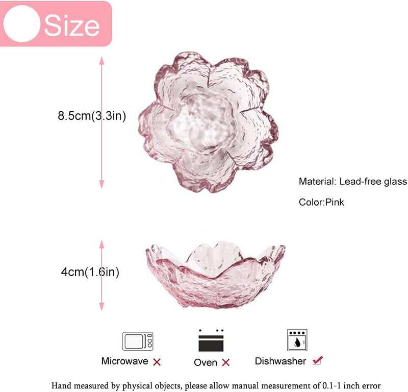 MengCat Glass Seasoning Dishes CherryBlossom Tea Bag HoldersPink Flower Snack Dip BowlsSakura Shaped Sushi Sauce Dishes Candle HoldersSet of 6 for Party HousewarmingChristmasValentine Mothers Day  - Image 5