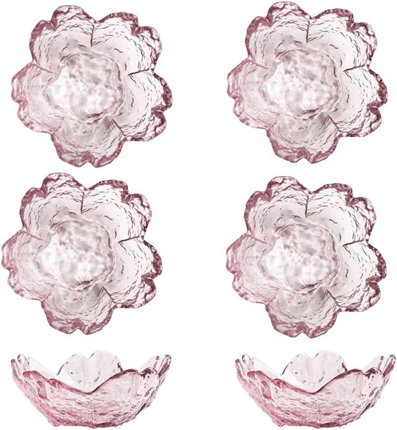MengCat Glass Seasoning Dishes CherryBlossom Tea Bag HoldersPink Flower Snack Dip BowlsSakura Shaped Sushi Sauce Dishes Candle HoldersSet of 6 for Party HousewarmingChristmasValentine Mothers Day  - Image 1