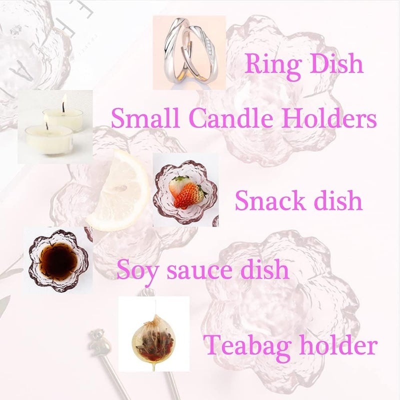MengCat Glass Seasoning Dishes CherryBlossom Tea Bag HoldersPink Flower Snack Dip BowlsSakura Shaped Sushi Sauce Dishes Candle HoldersSet of 6 for Party HousewarmingChristmasValentine Mothers Day  - Image 4