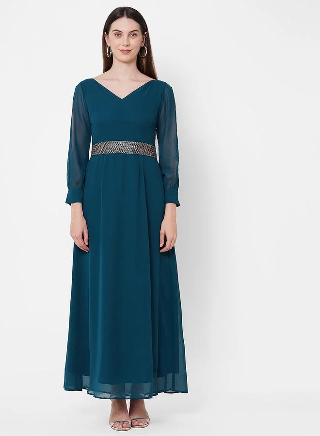 Mish Embellished Waistband Maxi Dress with Slit Sleeve