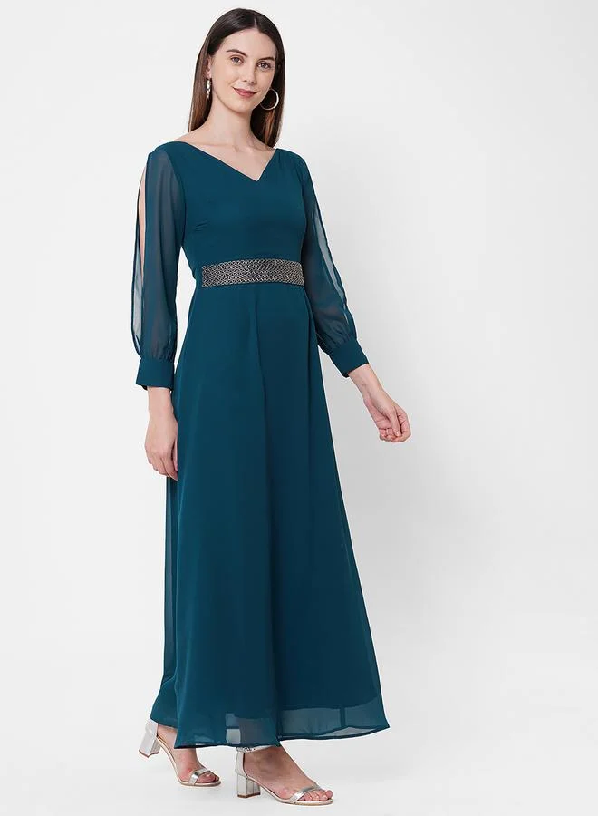 Mish Embellished Waistband Maxi Dress with Slit Sleeve