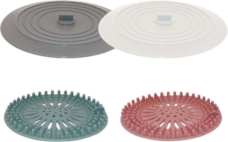 V-TOP Shower Drain Hair Catcher Tub Stopper, Drain Cover for Shower to Catcher Hair, Silicone Bathtub Drain Plug Suit for Bathroom Kitchen and Laundry, 4 Pack - Image 1