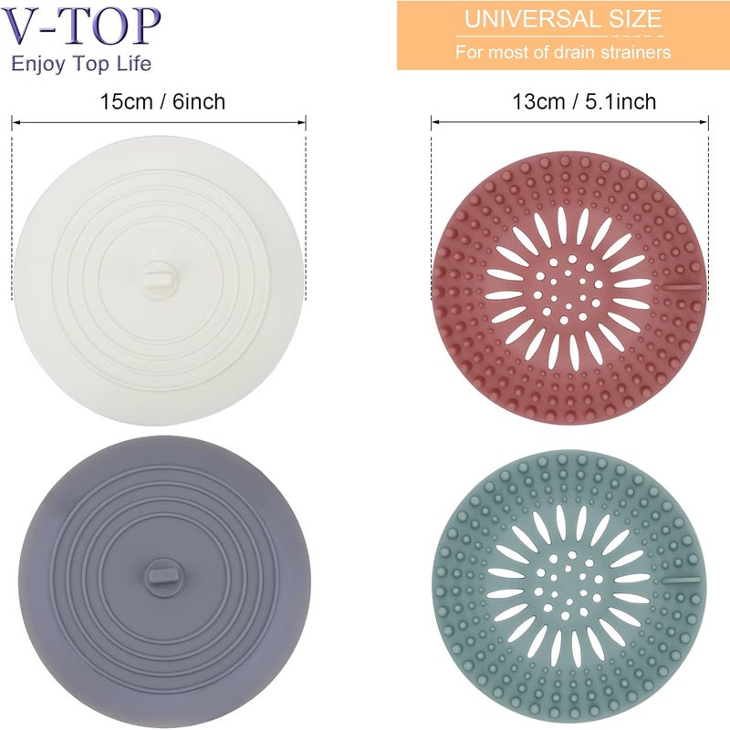 V-TOP Shower Drain Hair Catcher Tub Stopper, Drain Cover for Shower to Catcher Hair, Silicone Bathtub Drain Plug Suit for Bathroom Kitchen and Laundry, 4 Pack - Image 2