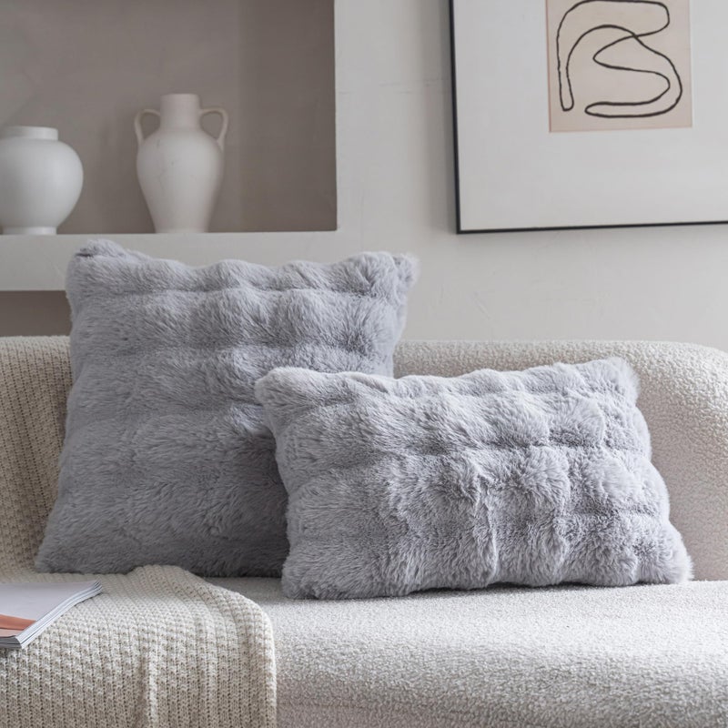 Neelvin Gray Faux Fur Cozy Soft Double-Sided Decorative Throw Pillow Covers 12x20 inch Set of 2,Velvet Pillowcase Cushion Case for Sofa Couch - Image 2