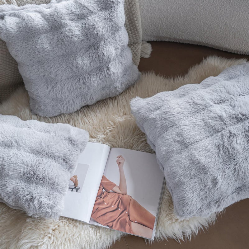 Neelvin Gray Faux Fur Cozy Soft Double-Sided Decorative Throw Pillow Covers 12x20 inch Set of 2,Velvet Pillowcase Cushion Case for Sofa Couch - Image 4