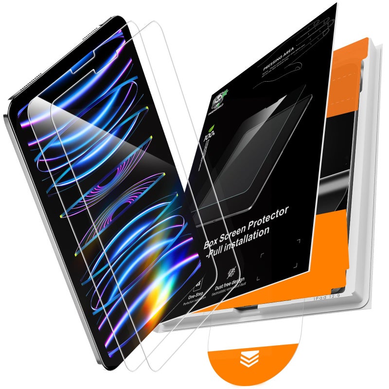 PandaShield 2 Pack for iPad Pro 12.9 inch 6th/5th/4th/3th Generation(2022/2021/2020/2018 Released)9H+Tempered Glass Screen Protector with Easy-Install[12FT Grade Shatterproof]Apple Pencil Compatible - Image 1