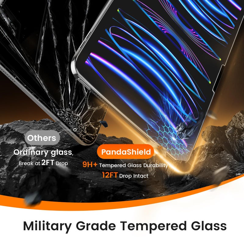 PandaShield 2 Pack for iPad Pro 12.9 inch 6th/5th/4th/3th Generation(2022/2021/2020/2018 Released)9H+Tempered Glass Screen Protector with Easy-Install[12FT Grade Shatterproof]Apple Pencil Compatible - Image 3