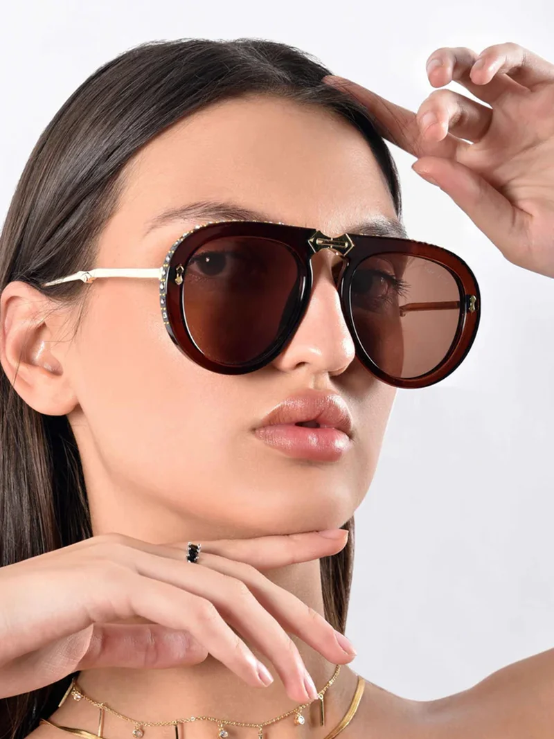 Woggles  Red Pappy Crystara Brown Aviator Sunglasses  | Best Price UAE
