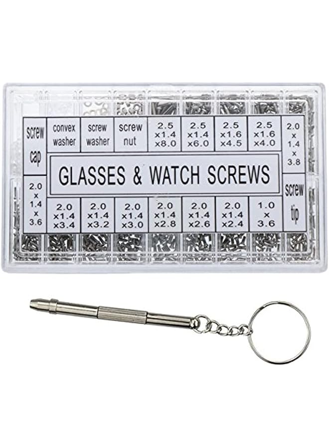 PROMASS 1000 Miniature Glasses Sunglasses Repair Screws, Combination Stainless Steel with Tweezers Nut washers, Eyeglass Watch with Eyeglass Repair Kit, Send miniature 3 in 1 screwdriver Tool  - Image 1