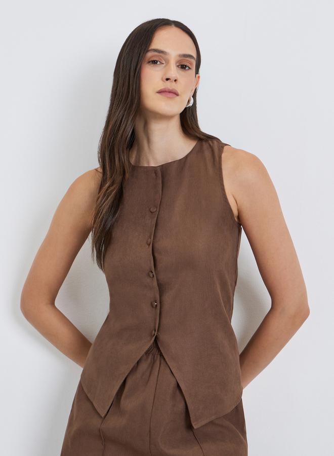 Styli Texture Buttoned Sleeveless Top - Image 1