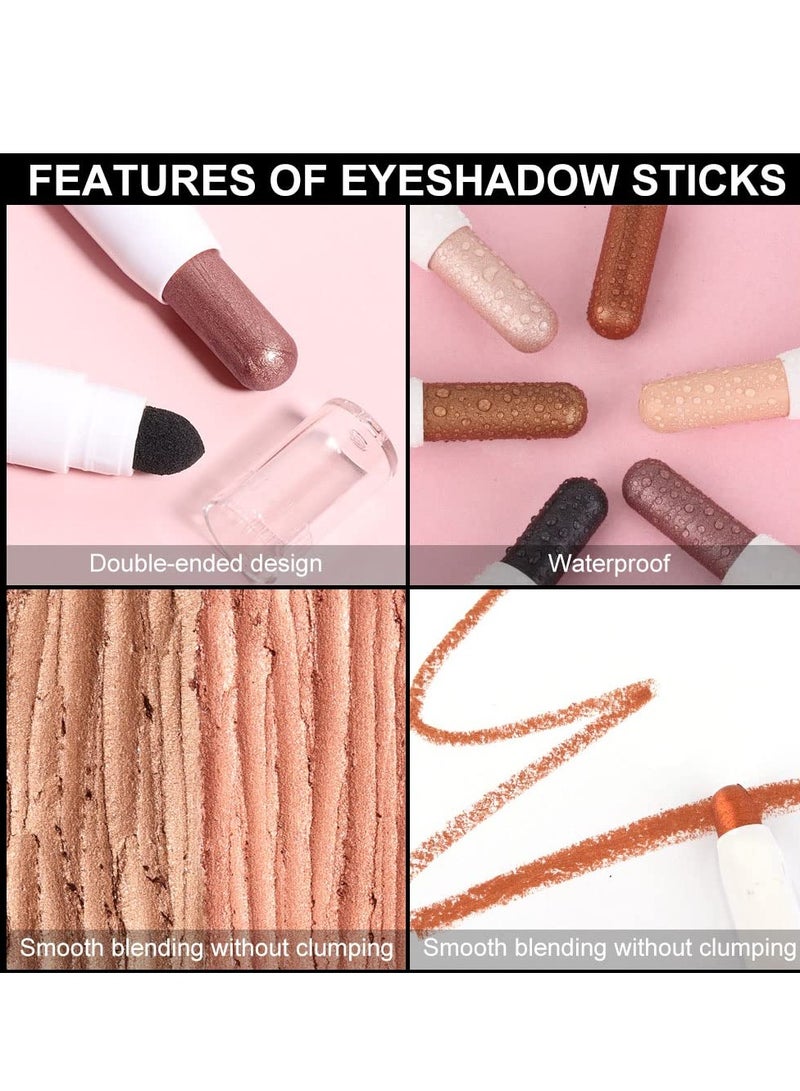 SYOSI 6 Pcs Eye Shadow Stick Makeup Set Waterproof Cream Eye Shadow Pencil Eyeliner Crayon Set for Eyes White Brown Gold Pink Dark Purple Bronzer Black Shimmer Eye Brightener Stick Highlighter - Image 5