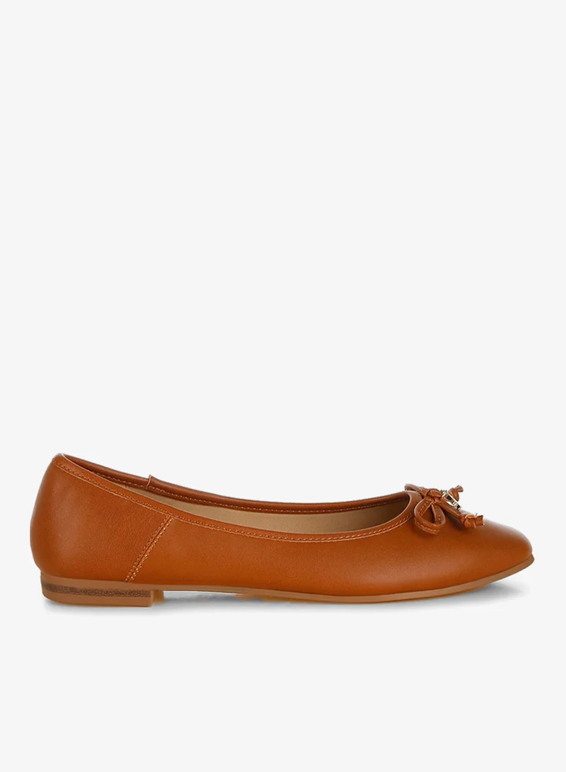 Faux Leather Casual Ballerinas in Tan