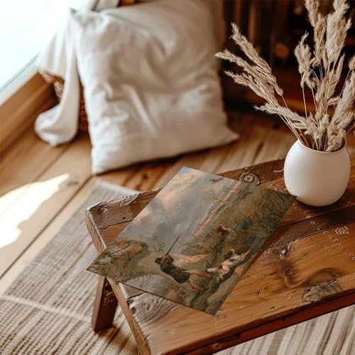 XOCUUI Vintage Wall Art, Hunter And Dog Hunting Canvas Decor, Wildlife Hunter Scene, Classical Fall Countryside Hunting Oil Painting for Living Room Study Office 8x10 Inch Unframed - Image 5
