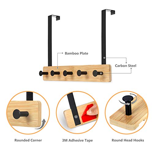 JSVER Wooden Over The Door Hooks 5 Hooks Door Hanger, Sturdy Heavy Duty Coat Rack for Bag, Coat, Towel, Hat, Robes, Scarves, Bedroom, Closet, Bathroom - Image 4