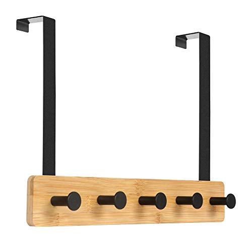 JSVER Wooden Over The Door Hooks 5 Hooks Door Hanger, Sturdy Heavy Duty Coat Rack for Bag, Coat, Towel, Hat, Robes, Scarves, Bedroom, Closet, Bathroom - Image 1