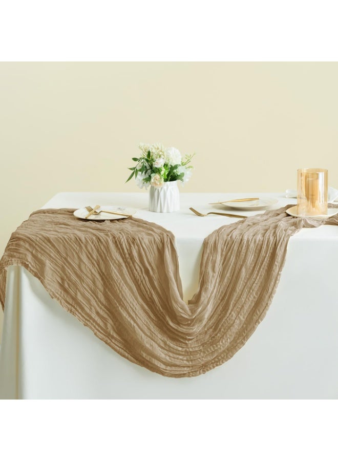 HaHaHai Gauze table runner, 90 x 400 cm bohemian gauze table runner, long romantic translucent fabric, baby shower tablecloth decoration, birthday party, wedding table decoration, Camel  - Image 5