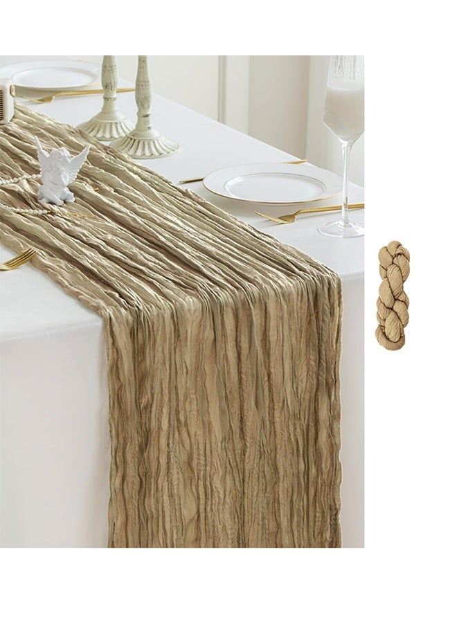 HaHaHai Gauze table runner, 90 x 400 cm bohemian gauze table runner, long romantic translucent fabric, baby shower tablecloth decoration, birthday party, wedding table decoration, Camel  - Image 2