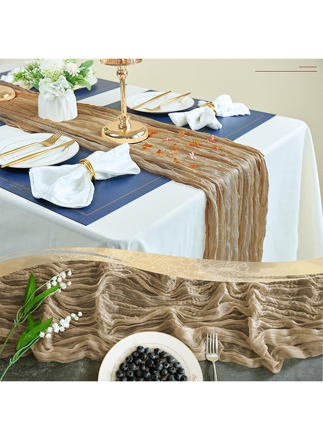 HaHaHai Gauze table runner, 90 x 400 cm bohemian gauze table runner, long romantic translucent fabric, baby shower tablecloth decoration, birthday party, wedding table decoration, Camel  - Image 3