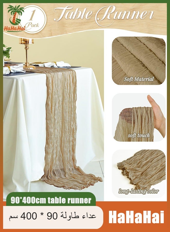 HaHaHai Gauze table runner, 90 x 400 cm bohemian gauze table runner, long romantic translucent fabric, baby shower tablecloth decoration, birthday party, wedding table decoration, Camel  - Image 1