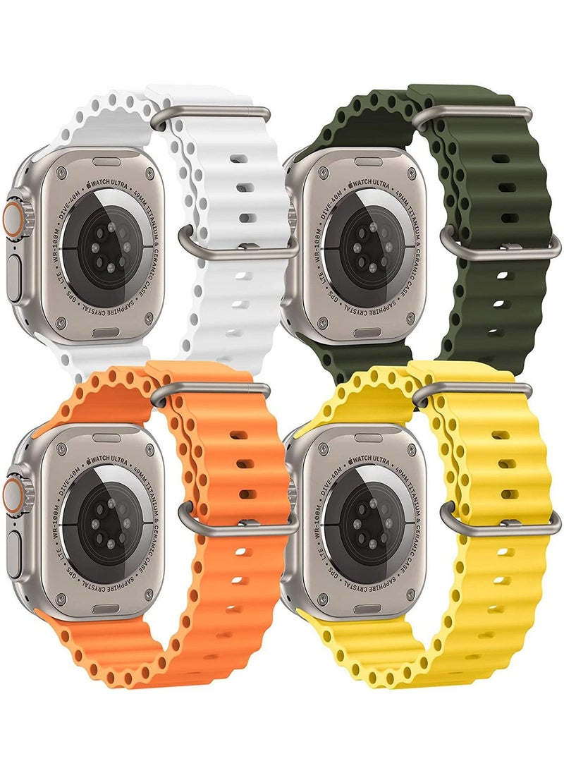 Generic - (Pack of 4) Ocean Watch Band Silicon Band for Apple Watch Ultra 1/2 49mm 46mm 45mm 44mm 42mm, Silicone Sport Strap Compatible with iwatch Series 10 9 8 7 6 5 4 3 2 1 SE - Image 1