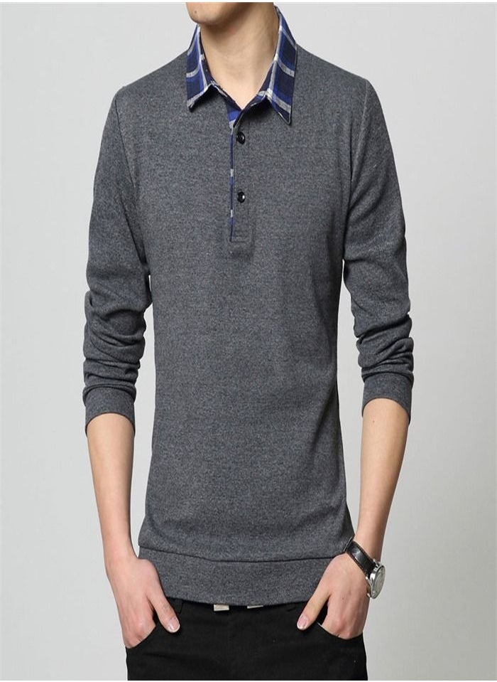 Loquat Men's Long Sleeve Polo Collar Bottoming T-Shirt  - Image 1