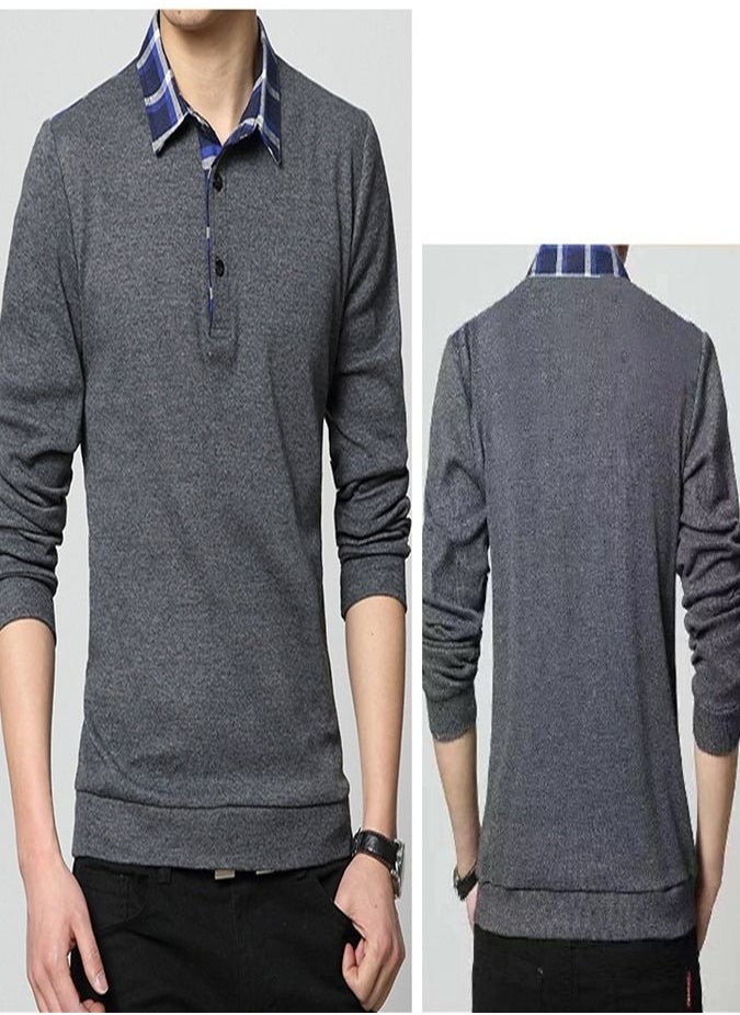 Loquat Men's Long Sleeve Polo Collar Bottoming T-Shirt  - Image 2