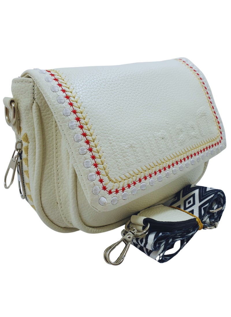 TO FASHION - TO 3008 LEATHER WOMEN, GIRLS CROSS BODY BAG, SHOULDER BAG, WITH ATTATCHED BELT, MODERN, UNIQUE AND ELEGANT DESIGN, DIMENSIONS 15*22*8 CM WHITE A - Image 1