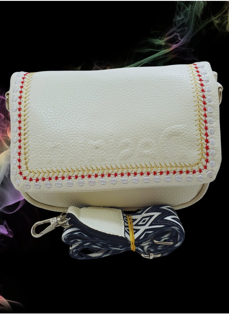 TO FASHION - TO 3008 LEATHER WOMEN, GIRLS CROSS BODY BAG, SHOULDER BAG, WITH ATTATCHED BELT, MODERN, UNIQUE AND ELEGANT DESIGN, DIMENSIONS 15*22*8 CM WHITE A - Image 1