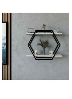 Stylish Home SHRAF-H15 wall shelf, metal frame and white wood  - Image 2