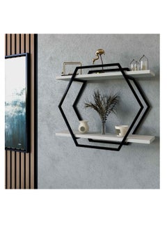 Stylish Home SHRAF-H15 wall shelf, metal frame and white wood  - Image 1