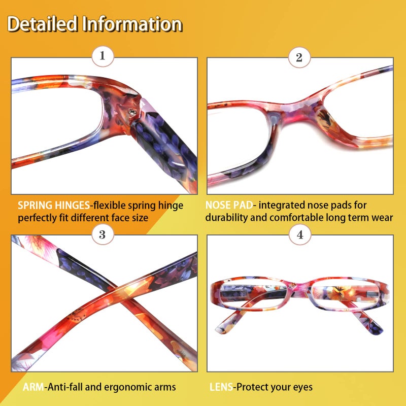 Kerecsen 4 Pack Reading Glasses for Women Colorful Readers Spring Hinge Fashion Ladies Eyeglasses (colourful-1, 2.5, multiplier_x) - Image 3