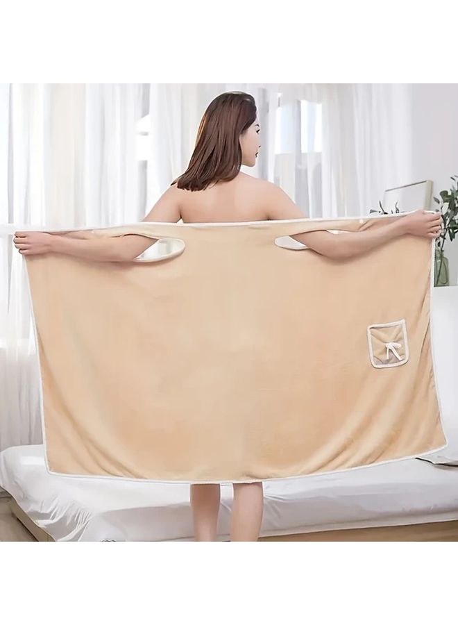Quick Dry Bathrobe For Women Khaki Color Thick Absorbent Lightweight Travel Spa Robe - Image 5