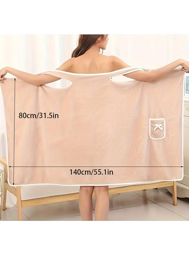Quick Dry Bathrobe For Women Khaki Color Thick Absorbent Lightweight Travel Spa Robe - Image 2