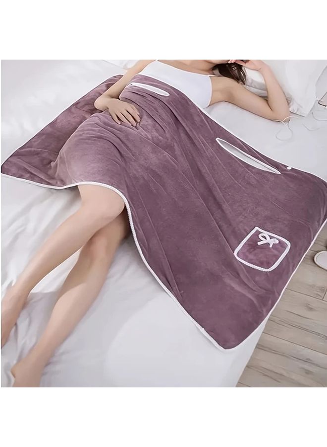 Quick Dry Bathrobe For Women Khaki Color Thick Absorbent Lightweight Travel Spa Robe - Image 3