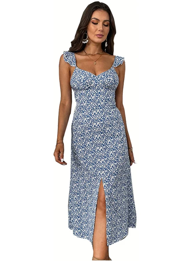 يونيكي Blue Floral Print Midi Dress
