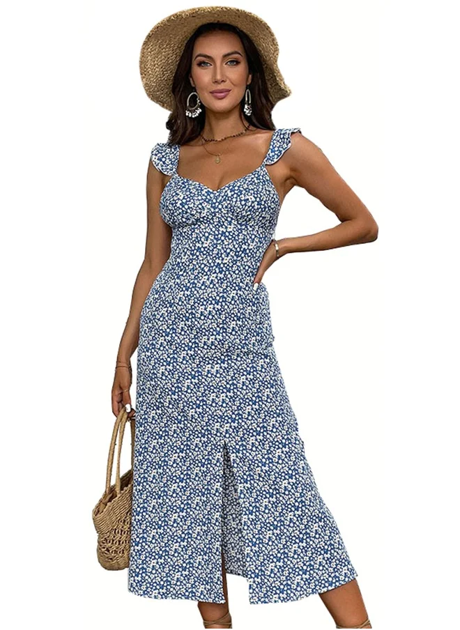 يونيكي Blue Floral Print Midi Dress