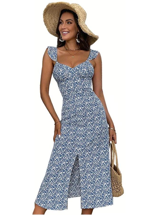 يونيكي Blue Floral Print Midi Dress