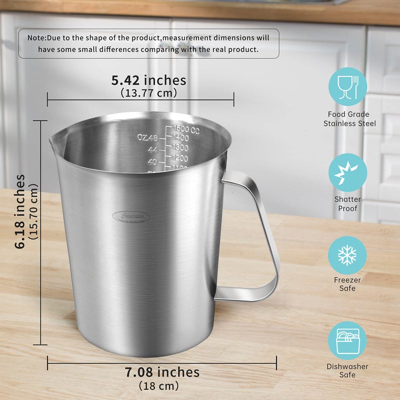 Newness Measuring Cup, [Upgraded, 3 Measurement Scales, Including Cup Scale, ML Scale, Ounce Scale], Newness Stainless Steel Measuring Cup with Marking with Handle, 48 Ounces (1.5 Liter, 6 Cup) - Image 4