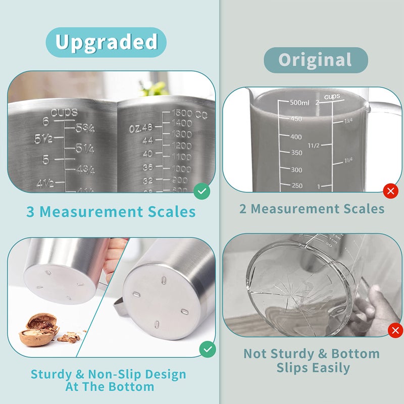 Newness Measuring Cup, [Upgraded, 3 Measurement Scales, Including Cup Scale, ML Scale, Ounce Scale], Newness Stainless Steel Measuring Cup with Marking with Handle, 48 Ounces (1.5 Liter, 6 Cup) - Image 3