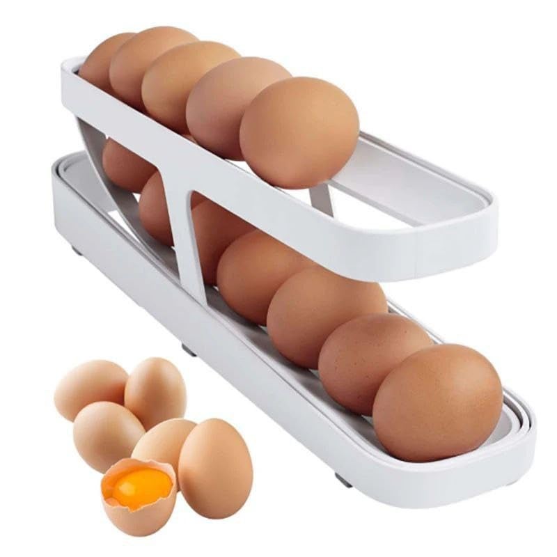 Rotating Egg Holder for Refrigerator - Automatic Egg Rolling Storage Container, 2 Layer Detachable Egg Dispenser, Space Saving Egg Tray for Refrigerator, Countertop, Cabinet (1) - Image 1