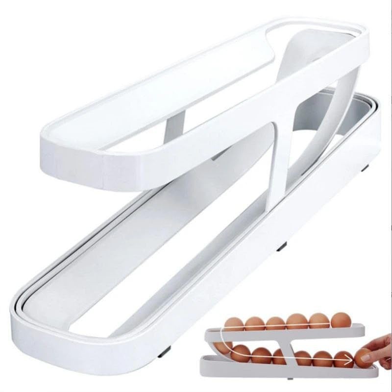Rotating Egg Holder for Refrigerator - Automatic Egg Rolling Storage Container, 2 Layer Detachable Egg Dispenser, Space Saving Egg Tray for Refrigerator, Countertop, Cabinet (1) - Image 2