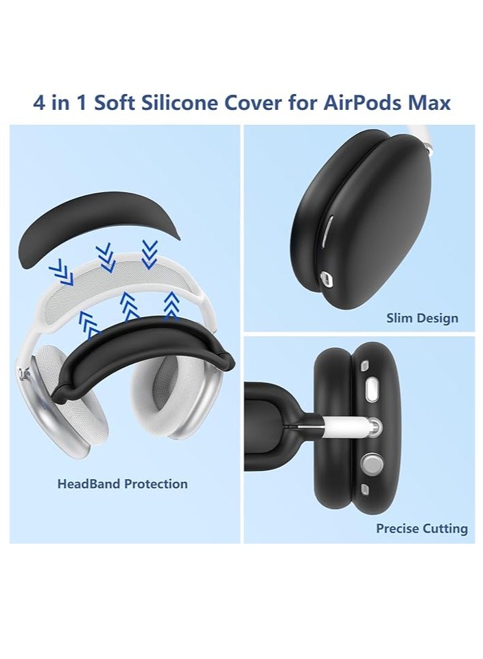 4 in-1 Clear Silicone Case Cover for AirPods Max Black  - Image 5