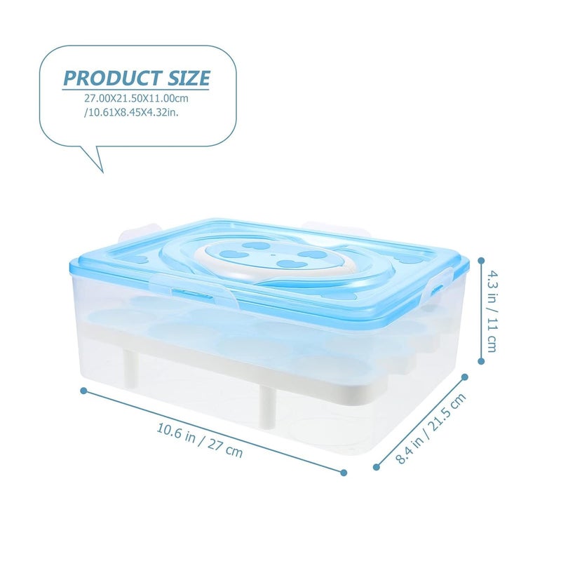 SKOFRI Fridge Egg Holder Double Layer Egg Tray 32 Grid Egg Storage Box Holder with Lid Handle Kitchen Organizer for RefrigeratorBlue - Image 2