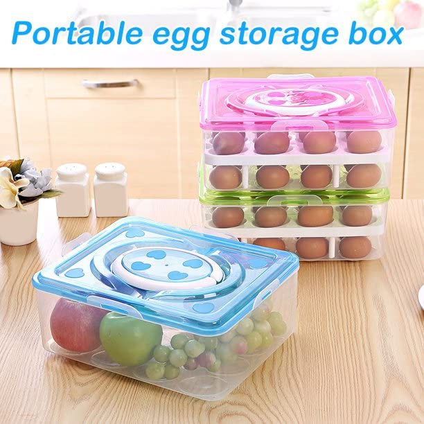 SKOFRI Fridge Egg Holder Double Layer Egg Tray 32 Grid Egg Storage Box Holder with Lid Handle Kitchen Organizer for RefrigeratorBlue - Image 5