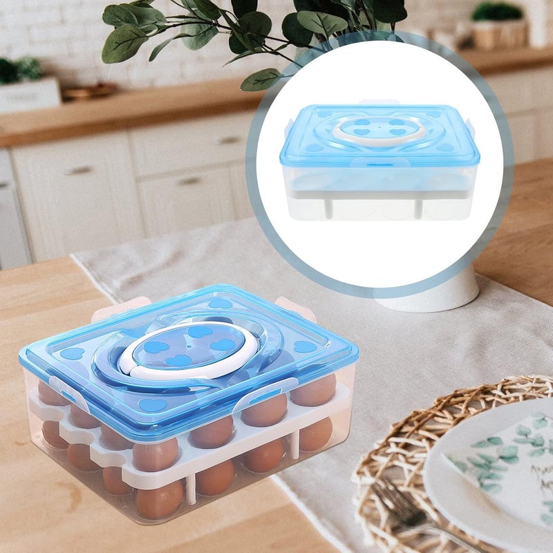 SKOFRI Fridge Egg Holder Double Layer Egg Tray 32 Grid Egg Storage Box Holder with Lid Handle Kitchen Organizer for RefrigeratorBlue - Image 1