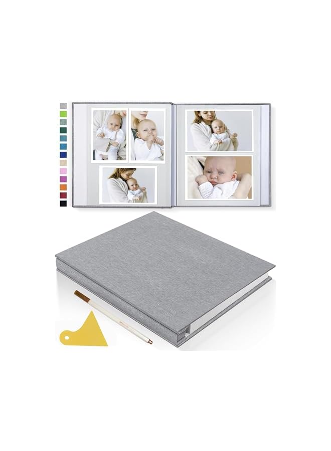 The Bros Photo Album Self Adhesive Scrapbook Album for 4x6 5x7 8x10 Pictures DIY Photo Book, 20Sheets 40 Pages Linen Cover DIY Scrap Book Birthday Gifts for Women Mom,Wedding Family Travel (Grey) - Image 2